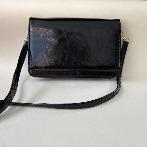 Black Patent Leather Crossbody Wallet Purse - Picture 2 of 12